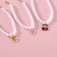 公主风猫咪项链，樱桃心形蝴蝶结吊坠宠物项链，宠物生日礼物纪念品，适合小型猫狗 - 彩色 - 查看 9