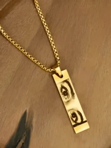 Customized Pearl Chain Eye Photo Necklace, Personalized Realistic Photo Pendant, Stainless Steel Black Printed Rectangular Jewelry, Gift For Valentine's Day, Mother's Day, Daily Wear