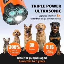 Dog Bark Deterrent Device, 3X Ultrasonic Anti Barking, 50 FT Range Barks No More Indoors Outdoors Behavior Correct S Afe & Humane Rechargeable Compact Bark Control For Dogs - Orange - View 4