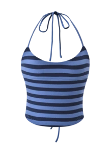 Women's Striped Two Piece Sets Summer Lounge Outfits Halter Neck Crisscross Open Back Tie Top And Fitted Shorts Matching Set Beach Vacation Travel Y2k - 藍色 - 查看 9