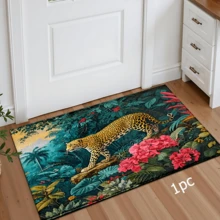 1 件豹纹印花地毯，仿羊毛垫 - 高吸水性，易于清洁，适用于家居装饰、农舍风格、玄关、室内、房间、厨房、餐厅、小型办公室/家庭办公室、水槽、洗衣房、门垫、厨房垫、防滑垫