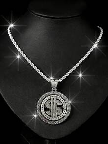 1 mặt dây chuyền xoay thời trang với dây chuyền bện 22 inch, phụ kiện trang sức mặt dây chuyền xoay cá nhân hóa dành cho nam giới, thích hợp để đeo hàng ngày - Dây chuyền mặt xoay - Xem 9