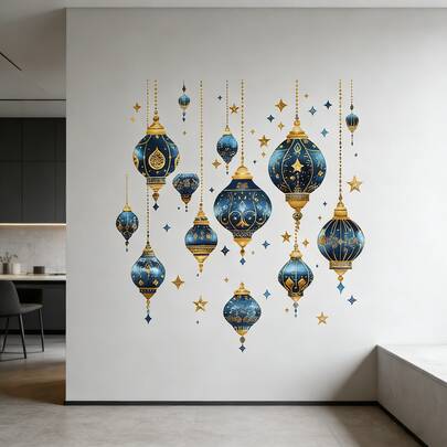 1pc Blue Star Painted 3D Stereo Waterproof Oilproof PVC Wall Sticker, Suitable For Ramadan, Bedroom, Kitchen, Living Room, Mall Decoration