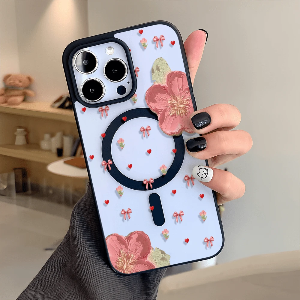 Patrón floral, carcasa de teléfono simple y de moda, compatible con iPhone 11 / 12 / 13 / 14 / 15 / 16 / Pro / Max y Galaxy plus / Pro / S22 / S23 / S24 / s25 / ultra / fe. Muy adecuado como regalo de vacaciones, regalo de San valentín. - Negro - Ver 1