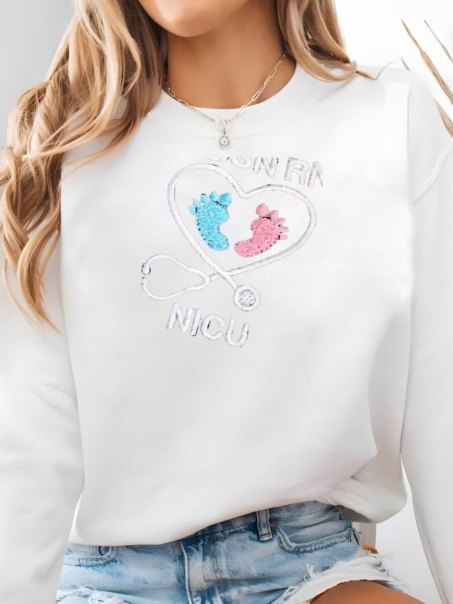 Trabajo Personalizado Y Entrega Sudadera | Bebé Pies Diseño Estetoscopio | Nombre, Título | Unisex S-4xl | Obgyn Regalo Nicu Sudadera - Blanco - View 1