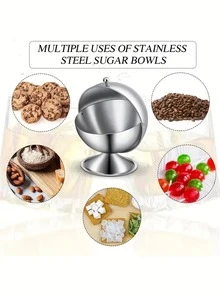 1pc Stainless Steel Sphere Shaped Airtight Spice Jar With Flip Lid, Kitchen Sugar Canister, Double-Sided Seasoning Bottle, Ideal For Storing Sugar And Candies, Kitchen Accessory, Candy Jar - Silver - View 1