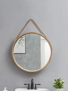 1pc Vintage Round Wooden Framed Wall Mirror, Makeup Mirror, Suitable For Dorm, Bathroom, Home Decor, Back To School, Bedroom Essential