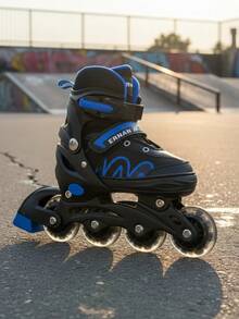 Patines en Línea Ajustables para Niño y Niña con 8 Ruedas de Luces LED - Kit para Principiantes con Triple Protección, Ideal para Regalo al Aire Libre - Azul - Ver 3