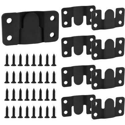 4pcs Interlocking Flat Brackets, Black Stainless Steel Heavy Duty Picture Frame Hangers, Large Wall Mount Hooks, Furniture Connectors, Headboard Hangers