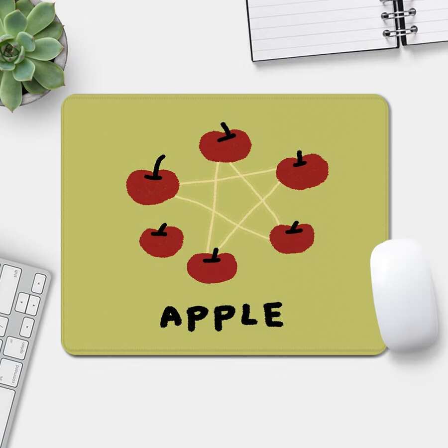 苹果方形鼠标垫，可爱艺术迷你桌面垫，办公桌配件，小巧鼠标垫，适用于游戏、办公和学习，橡胶底座键盘垫，可作为圣诞节和情人节礼物送给女性、男性和朋友，尺寸为9.45*7.87英寸。 - 彩色 - 查看 1