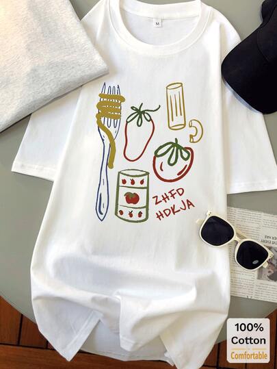 Áo thun ngắn tay dáng lửng in hình hoạt hình dành cho nữ, kiểu dáng thời trang thường ngày.