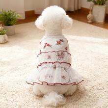 1pc Pet Rose Lace Cute Valentine's Day Tank Dress, Dog Clothes, Cat Clothes, Costume, Holiday Decoration, Pet Dress - Red and White - View 2