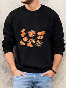 Hombres  ® Camisa Naranja Vintage, Arte Gráfico De La Camisa De Fruta, Cítricos Foodie Estética, Foodie Vintage Camisa Gráfica, Camisa De Fruta Estética Sudadera - Negro - Ver 1
