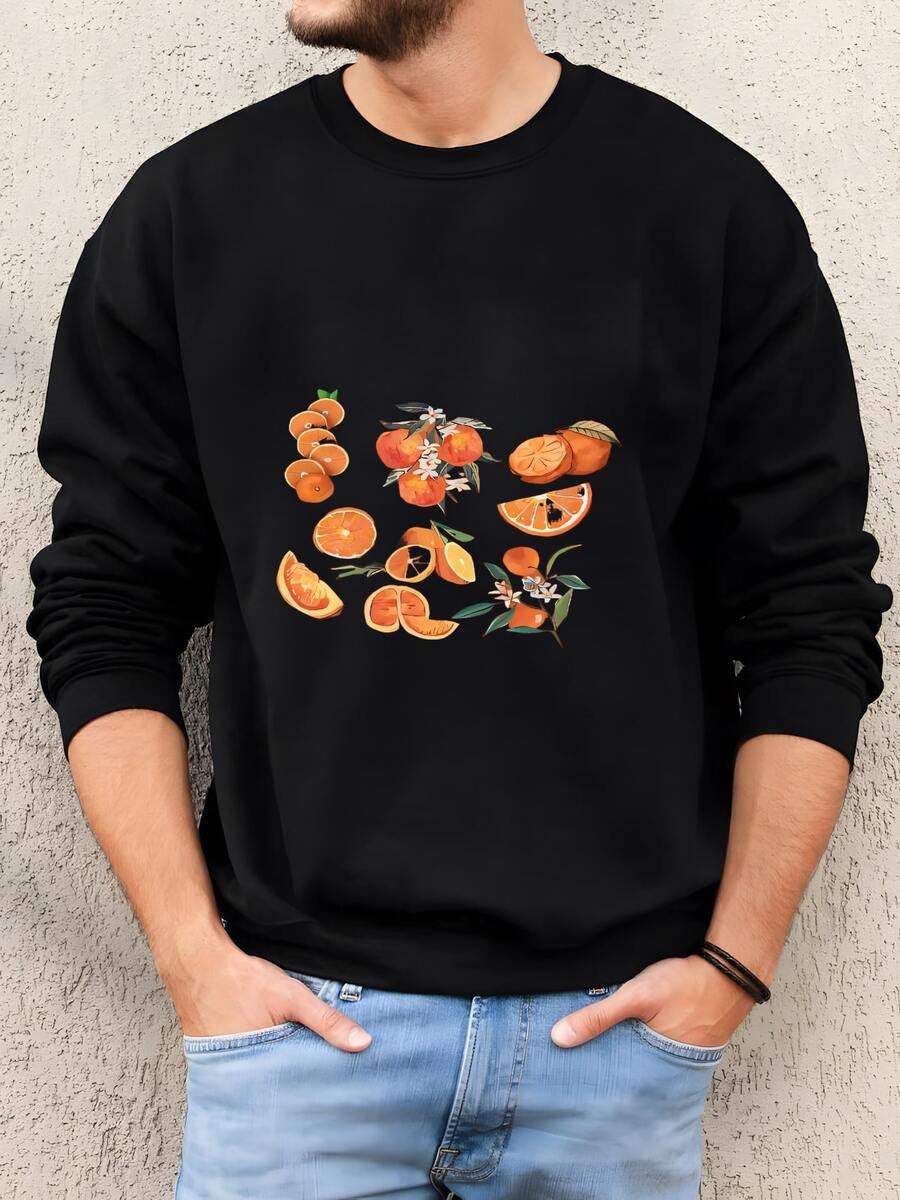 Hombres  ® Camisa Naranja Vintage, Arte Gráfico De La Camisa De Fruta, Cítricos Foodie Estética, Foodie Vintage Camisa Gráfica, Camisa De Fruta Estética Sudadera - Negro - Ver 1