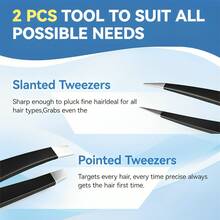 2pcs Stainless Steel Eyebrow Tweezers, Professional Facial Hair Removal Tweezers For Women (Black) - Black - View 2