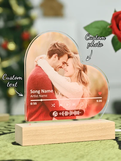 1pc Customized Music Plaque, Personalized Acrylic Plaque, Couple Song Customized Gift, Customized Album Cover, Personalized Photo Frame, Customized Song Poster, Customized Plaque Photo, Personalized Music Poster, Unique Ideal Gift For Boyfriend, Girlfriend, Dad, Mom, Family, Friends, Suitable For Anniversary, Valentine's Day And Other Occasions