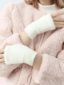 زوج من قفازات النساء البيضاء المحبوكة، مناسبة للخريف/الشتاء، دافئة وسميكة، متوافقة مع شاشة اللمس، تصميم بدون أصابع، مناسبة للارتداء بشكل فضفاض، مناسبة للدراجات والحماية من البرد - متعدد الألوان - مشاهدة 4