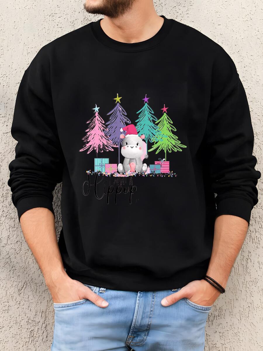 Mens Divertido Sudadera De Hipopótamo Navideño: 'quiero Un Hipopótamo' Sudadera - Negro - Ver 1