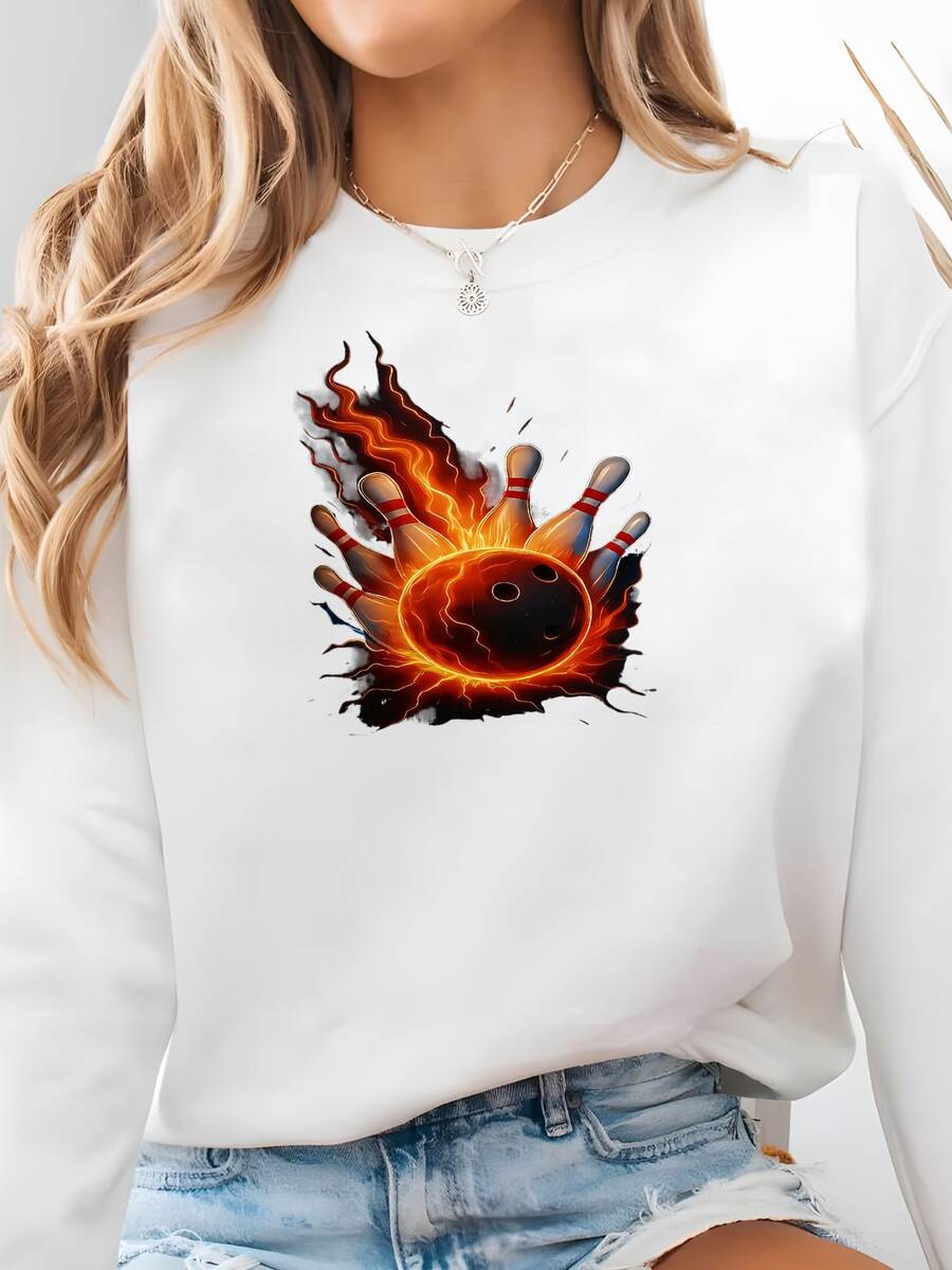 Camiseta De Boliche De Fuego Personalizada, Camiseta De Equipo Sorprendente Con Nombre Sudadera - Blanco - Ver 1