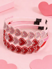 1件装时尚水晶爱心发箍，粉色和红色爱心发箍，女孩派对发饰，节日装饰礼物 - 彩色 - 查看 3