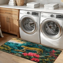 1 件豹纹印花地毯，仿羊毛垫 - 高吸水性，易于清洁，适用于家居装饰、农舍风格、玄关、室内、房间、厨房、餐厅、小型办公室/家庭办公室、水槽、洗衣房、门垫、厨房垫、防滑垫