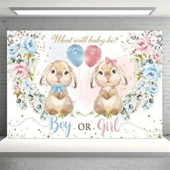 2D Diseño plano, 1 pieza Tema de cumpleaños de conejito de Pascua "Pequeño conejito cumple 1" Fotografía de niña de 1er cumpleaños Telón de fondo y pancarta de fiesta - Diseño 3D dimensional, Adecuado para decoración de fiesta festiva, jardín e interiores, Decoración de temporada, Sin necesidad de energía, Sin plumas, Sin espuma