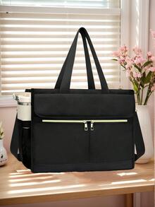 Tas Bekal Wanita dengan Kompartemen Laptop 15,6 Inci, Tas Jinjing Berinsulasi, Tas Kerja Tahan Air dengan Kantong Samping 40oz - Hitam - View 8