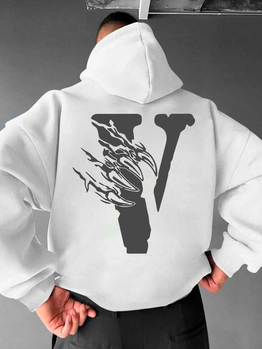 Men's Streetwear V-Frame Hoodie Sweatshirt For Winter - Stylish - White - View 1