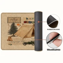 1pc Camping Themed Printed Linen Kitchen Rug, Mat, Bathroom Mat, Doormat, 3D Printed Rectangle Carpet, Suitable For Living Room, Bedroom, Hallway, Bathroom, Laundry Room - Polyester Carpet For Indoor And Outdoor Home Decor - Multicolor - View 8