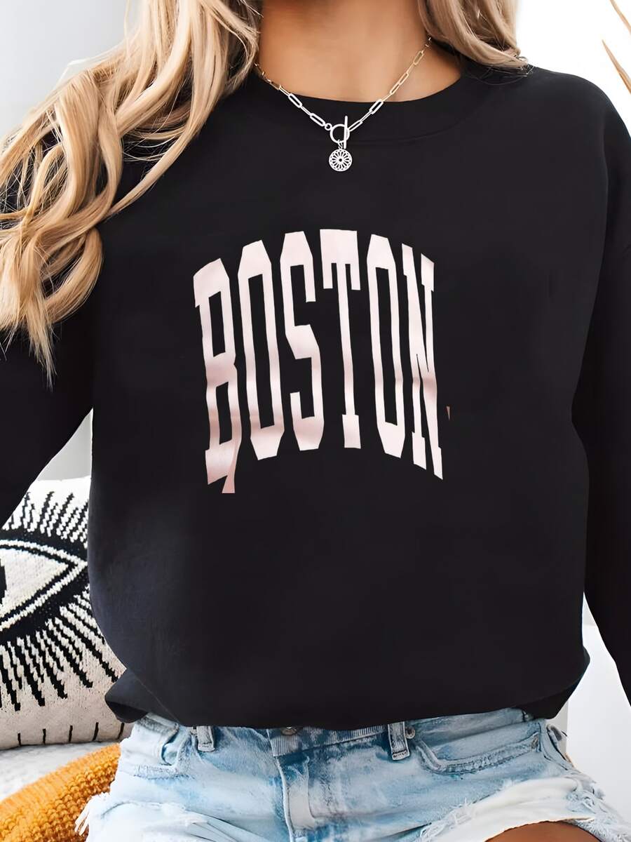 Boston Algodón Bebé Traje De Cuerpo, Lindo Bebé Traje De Cuerpo, Bebé Regalo De Ducha Sudadera - Negro - Ver 1