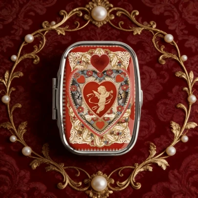 1个情人节快乐小药盒戒指饰品收纳盒药品维生素口香糖薄荷糖金属盒支架