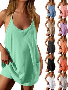 Imily Bela Women's Summer Halter Mini Dress With Built-In Shorts Sleeveless Casual Athletic Tennis Dress - 薄荷綠 - 查看 5