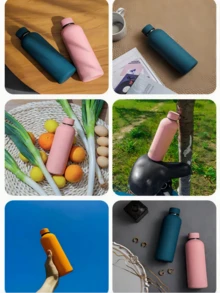 便携式不锈钢咖啡杯，小水瓶，简约纯色圆柱形带盖，保温/保冷，适合通勤、野餐、露营、办公、旅行、居家、四季皆宜 - 彩色 - 查看 11