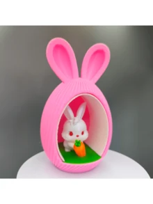 3D Printed Easter Bunny Egg Ornament - Cute Easter Home Decor Colorful 3D Printed Easter Bunny Figurine For Easter Decoration Easter Bunny Egg Shaped 3D Print - Festive Easter Party Ornament 3D Printed Rabbit Easter Egg Decor - Handmade Easter Keepsake
