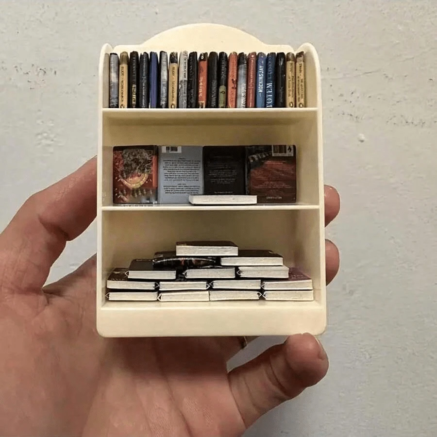 1:12 Scale Mini Collectible Bookshelf (With 60 Mini Books) - Compact Plastic Display Rack With Multiple Compartments, Ideal For Mini Novels, Indoor/Outdoor Decor, White, Collectable Display Rack | Plastic Structure - Multicolor - View 1
