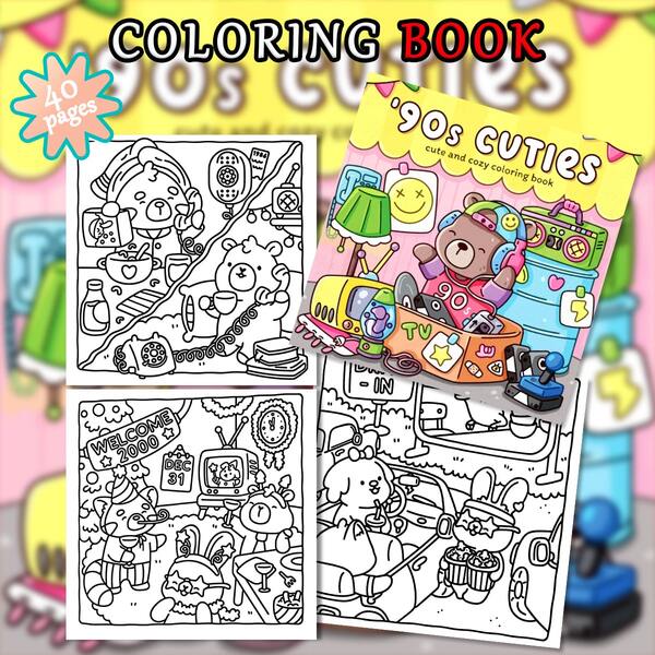 40 Pages - 200gsm, Vintage Appliances & Pets Coloring Book, Nostalgic Soothing Style, Retro TV Lamp Elements, Blue & Pink Color Scheme, Easy Doodling, Suitable For Stationery & School Supplies, Great Gift For Girls, Valentine's Day Or New Year