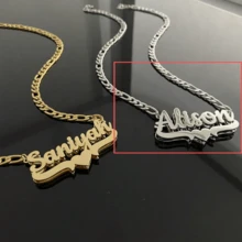 Custom Name Plate Necklace, Personalized Name 18K Gold Double Plate Necklace, Stainless Steel Letter Necklace, Minimalist Jewelry, Perfect For Valentine's Day, Mother's Day, Birthdays, Anniversaries, And Special Occasions - 彩色 - 查看 9