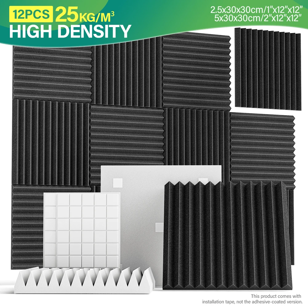 [Studio Essential] Acoustic Panels Series - 12 Pieces (12"X12"X1"/2" Double Thickness) Soundproofing Foam - Eliminate Background Noise For Podcasters/Musicians - Studio-Grade Sound Insulation Material - Multicolor - View 1