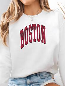 Camiseta Roja De Estilo Universitario De Boston Sudadera - Blanco - Ver 2