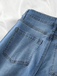 Women's Casual Denim Jeans (Waist Cinching And Hip Lifting - Small Size, Light Washed), Simple Style, Suitable For All Seasons, Loose Hem, Back Pocket Design, Suitable For Daily Wear - 淺色水洗 - 查看 8