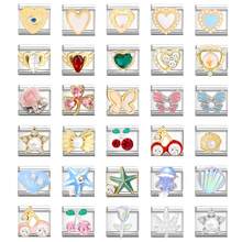 1pc Gold Diamond & Pearl Modular Bracelet Charm Set, Includes Cherry/Heart/Butterfly/Star Elements, Sweet Style DIY Jewelry Supplies