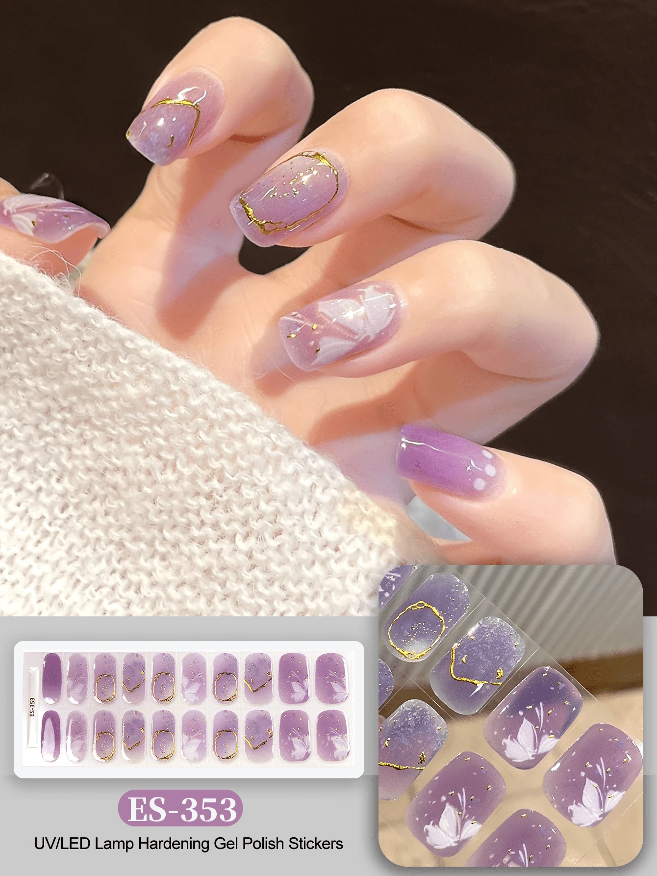 Emi Cured Gel Nail Strips , Clear Base, 20 Pcs Gel Nail Wraps, Stickers, UV Light Required, Salon Quality, Long Lasting,ES20 Cross-Border Wholesale Drop Shipping Red Book Same Style Nail Stickers Nail Stickers For Fingertips