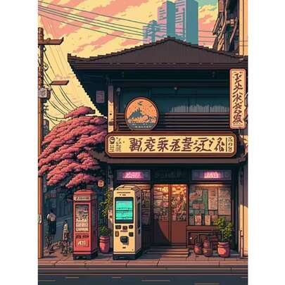 Tranh đính đá phong cảnh Nhật Bản, tranh ghép hình đường phố, tranh khảm kim cương, tranh thêu chữ thập trang trí nhà cửa.