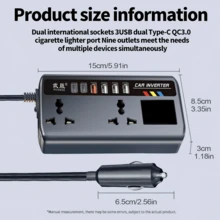 200W DC 12V/24V Car Power Inverter With 4 USB Ports And 2 Type-C Ports, Suitable For Sedan, SUV And Road Trips, Plugs Into Car Cigarette Lighter Socket - Multicolor - View 8