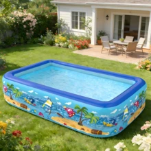 Inflatable Summer Beach Fun Pool, Thickened Material With Beach Landscape Printing, Suitable For Garden And Outdoor Water Party, Portable And Foldable Design, Comes With Repair Patch - Beach Scenery Print - View 5