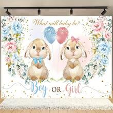 2D平面设计，1件装复活节兔子生日主题“小兔子一周岁啦”女孩一周岁生日摄影背景和派对横幅 - 3D立体设计，适用于节日派对装饰、花园和室内空间，四季皆宜，无需电源，无羽毛，无泡沫。 - 彩色 - 查看 4