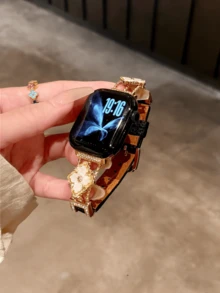 Dây đeo đồng hồ da họa tiết hoa thời trang, có thể điều chỉnh kích thước | Thiết kế tinh tế, tương thích với Apple Watch Ultra/SE/Series 11/10/9/8/7/6/5/4/3/2/1 | Phù hợp với vỏ đồng hồ 38mm 40mm 41mm 42mm 44mm 45mm 46mm 49mm - vàng đen - Xem 5