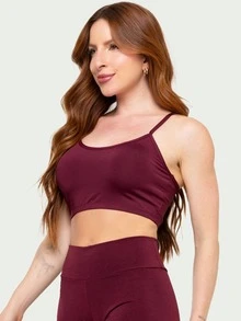 Kit 3 Women's Fitness Swim Top Without Pads Gym - 紫紅色 - 查看 9