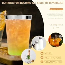 10PCS Silver Rim Cups, 6.76oz (Approx 200ml) Transparent Reusable Wedding Cups, Elegant Party Cups With Silver Rim, Suitable For Cocktails, Champagne, Beer, Martinis, Desserts, Perfect For Parties And Weddings - Silver - View 5