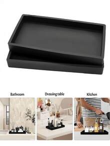 Modern Black Bathroom Silicone Tray, Bathroom Kitchen Countertop Rectangular Flexible Soap Tray, Fashionable Small Dressing Table Tray Storage Rack, Bathroom Accessories-Modern Black